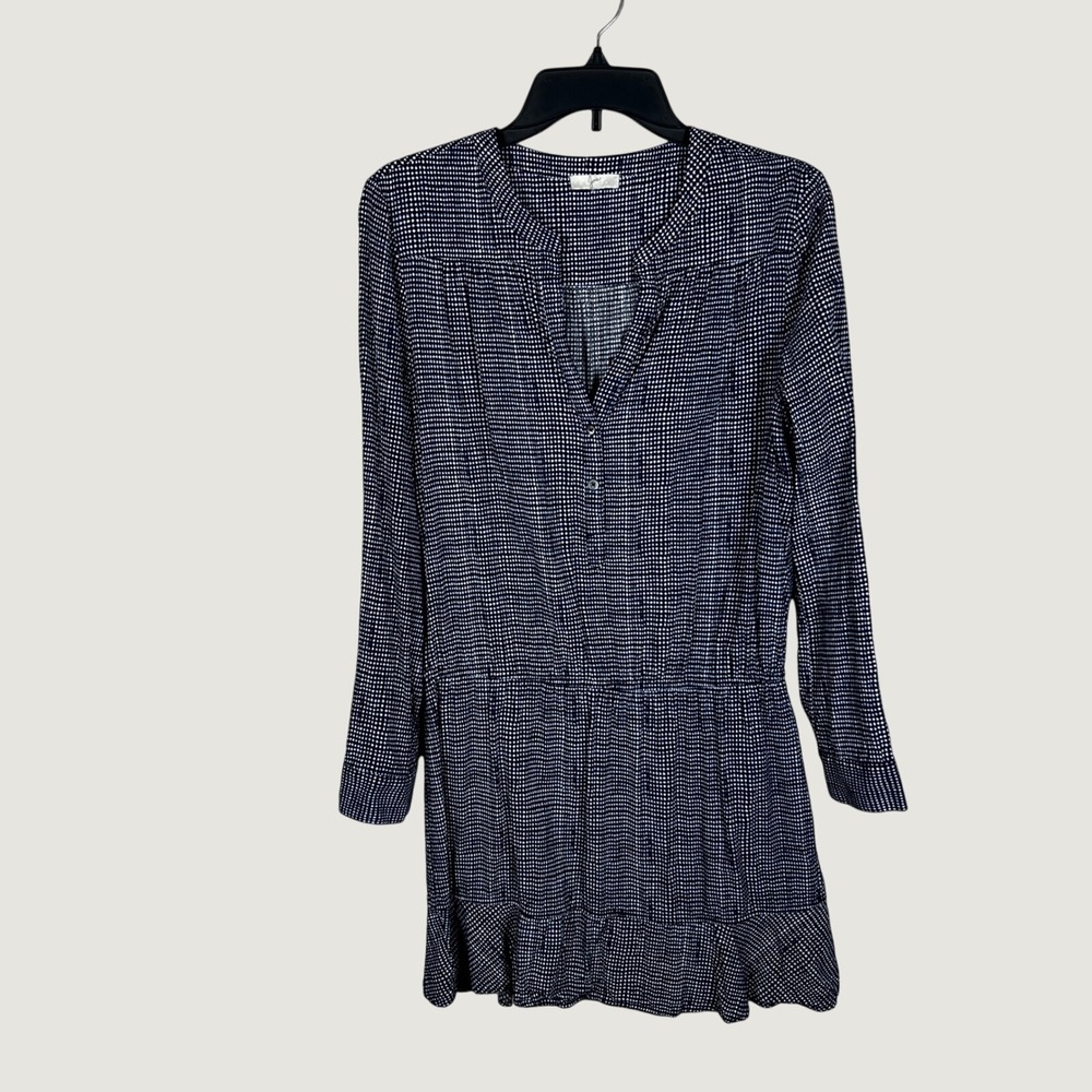 Joie Mini Dress Womens M L Navy Blue Geometric Long Sleeve Ruffle Hem V-Neck